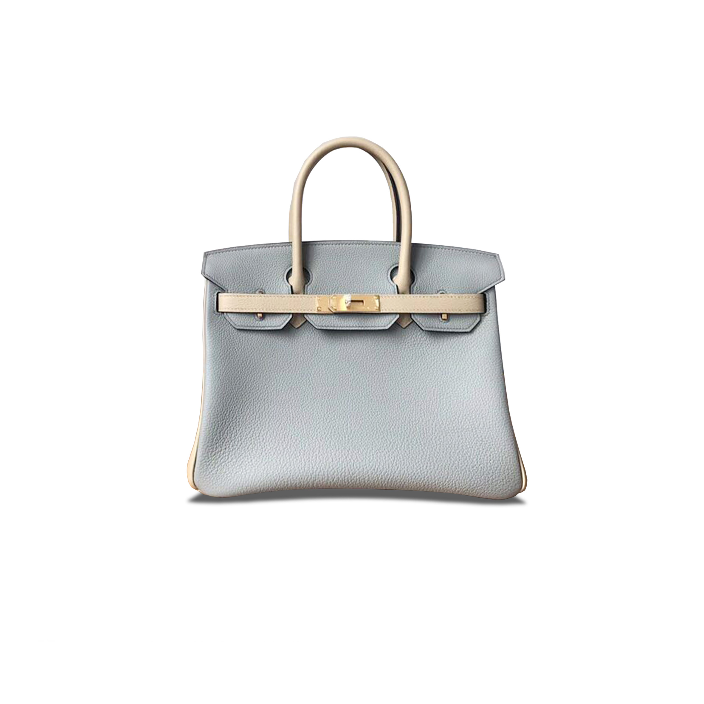 HERMÈS MASTER BIRKIN 25 EPSOM SEAGULL GREY AND MILKSHAKE WHITE WITH GOLD BUCKLE H028369CK12 (25*18*13cm)